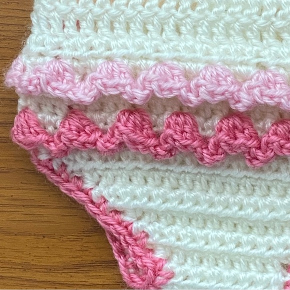 Diaper Cover size 0 6 months New NWT baby Girls boutique Pink white Crocheted - Picture 2 of 12